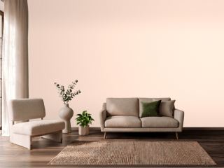 Valspar Champagne Pink 2004-4C orange paint, south light in a living